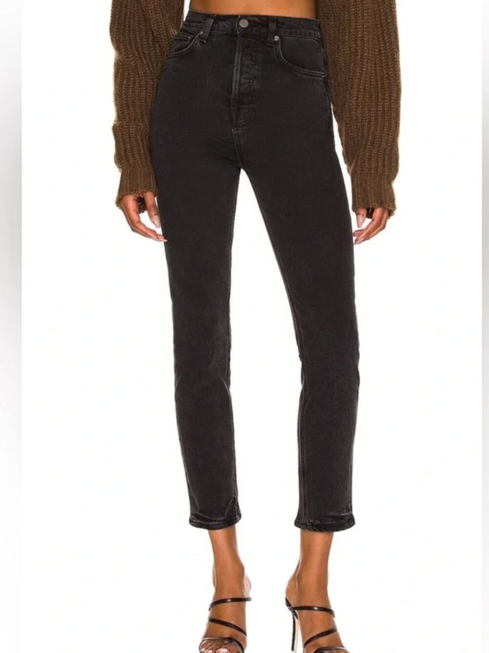GRLFRND LOW RISE BOYFRIEND THE PIPER CROPPED SLIM STRAIGHT HIGH LINE BLACK sz 26
